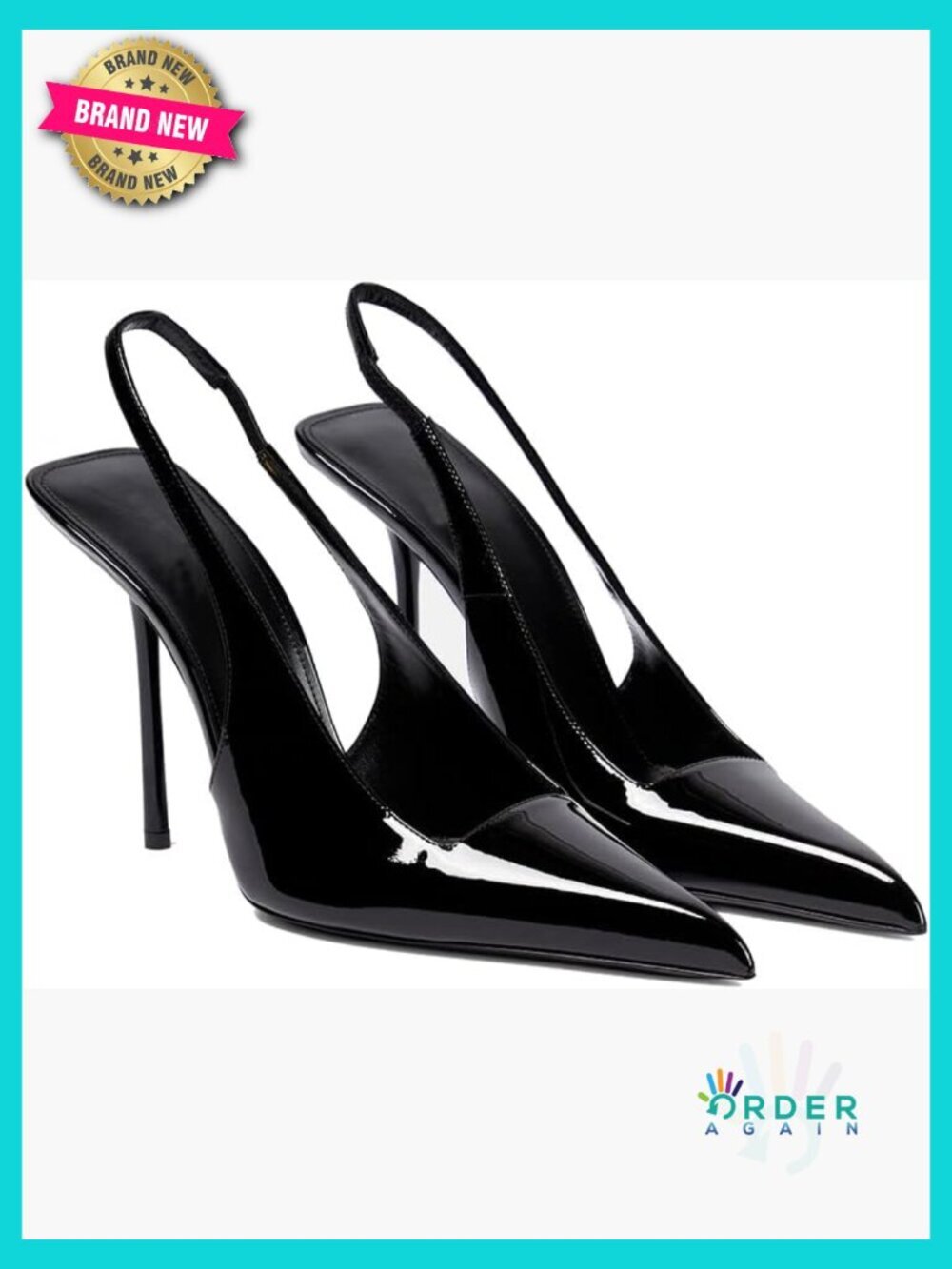 Pointed Toe Stiletto Heels Slingback Stretch Slip-on Pumps Patent Leather Dress